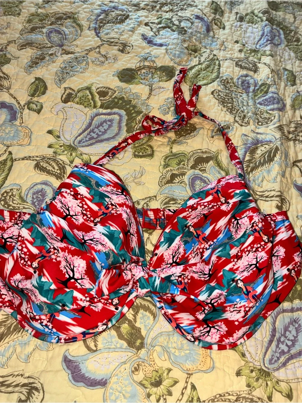 Disney  “Mulan”Floral Tie-Front Halter Bikini Top